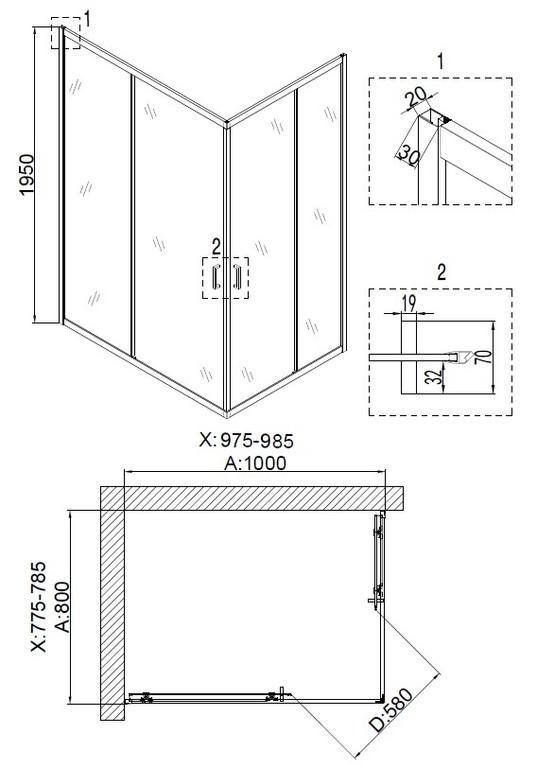 Душевое ограждение Niagara NG-6681-08 100x80