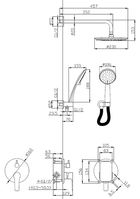 Душевая система ESKO 6in1 SB