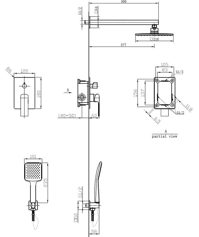 Душевая система ESKO 6in1 SQ