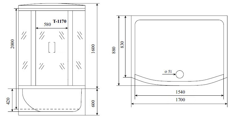 Душевая кабина Timo T-1170 170x88