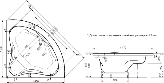 Ванна из искусственного камня Эстет Аврора 140x140