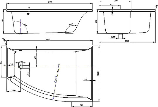 Акриловая ванна Vagnerplast Veronela offset 160x105 R