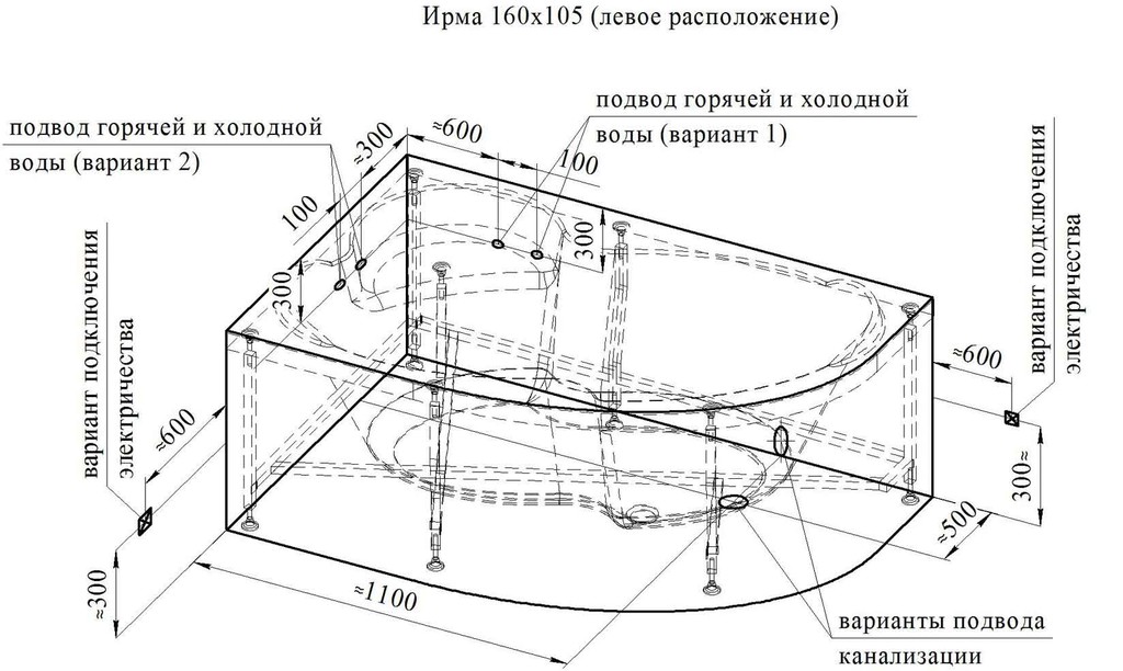 Акриловая ванна Radomir Ирма 160x105 L