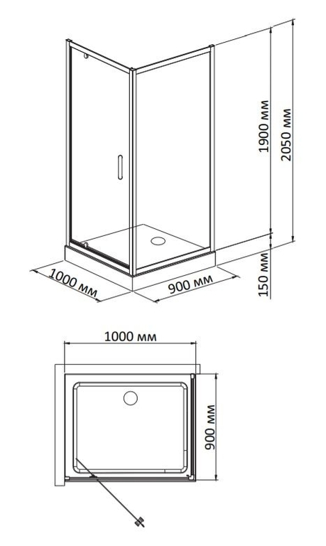 Душевой уголок BandHours Frenk/Side/Rectangular 910 100x90