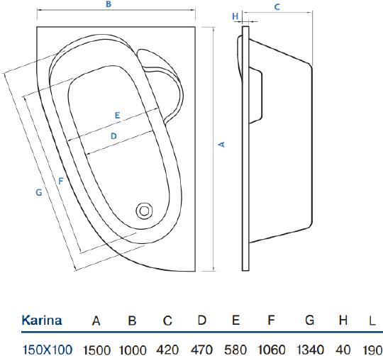 Акриловая ванна Koller Pool Karina 150x100 L