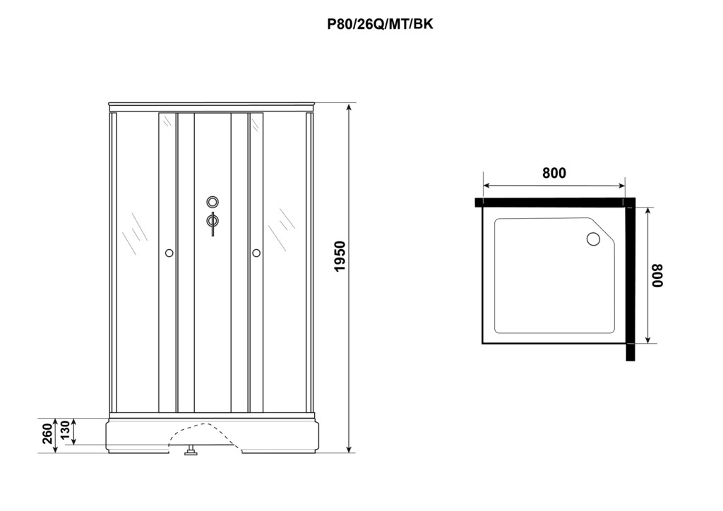 Душевая кабина Niagara P80/26Q/MT/BK 80x80