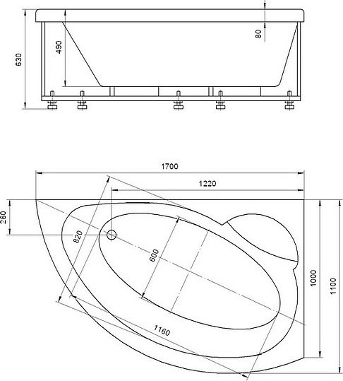 Акриловая ванна Акватек Аякс 2 AYK170-0000089 170x110 R