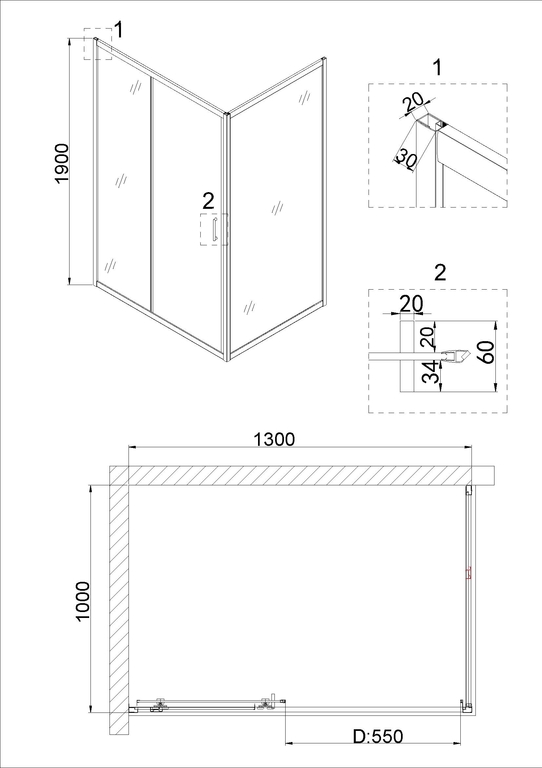 Душевое ограждение Niagara NG-82-13AB-A100B 130x100