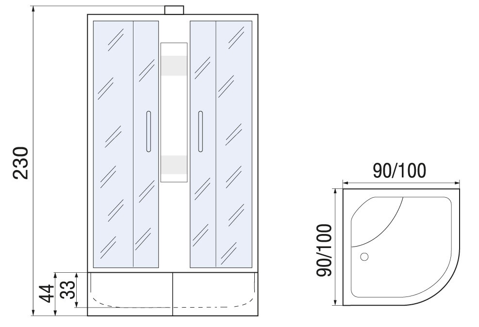 Душевая кабина Мономах XL Б/К 90/44 C МЗ 90x90