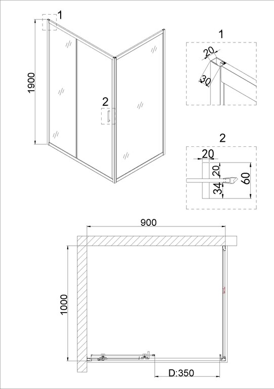 Душевое ограждение Niagara NG-42-9AG-A100G 90x100
