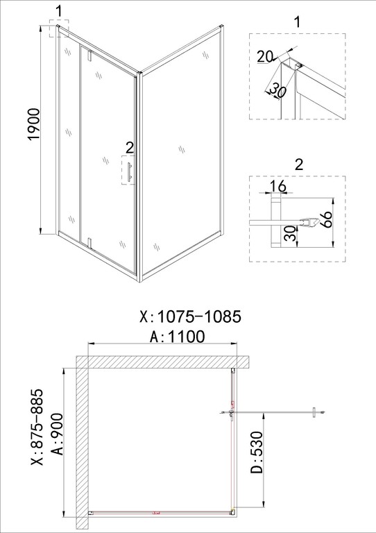 Душевое ограждение Niagara NG-43-9AG-A110G 90x110