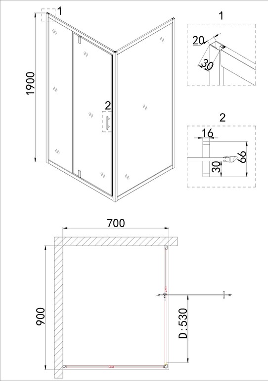 Душевое ограждение Niagara NG-43-9AG-A70G 90x70