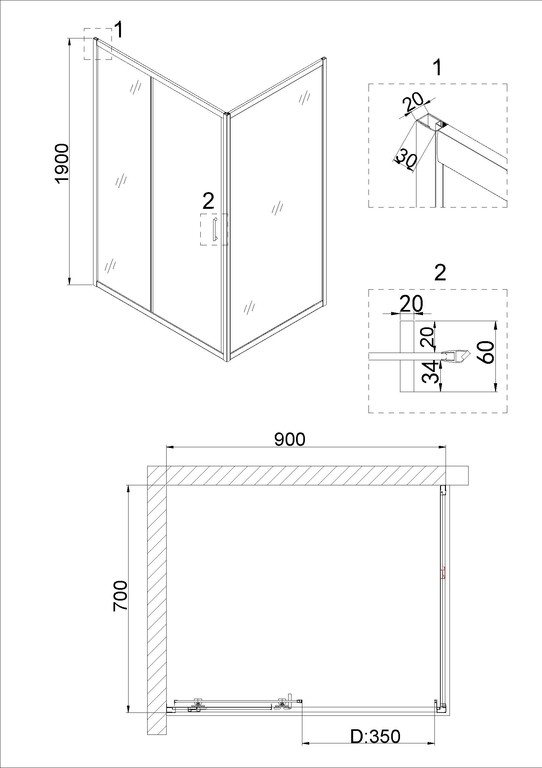 Душевое ограждение Niagara NG-42-9AG-A70G 90x70