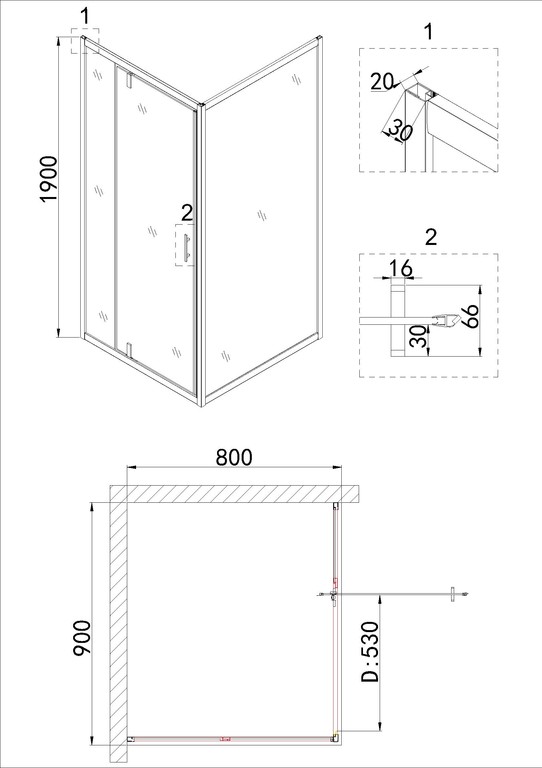 Душевое ограждение Niagara NG-43-9AG-A80G 90x80