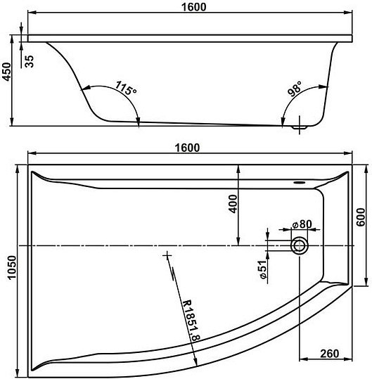 Акриловая ванна Vagnerplast Veronela offset 160x105 L