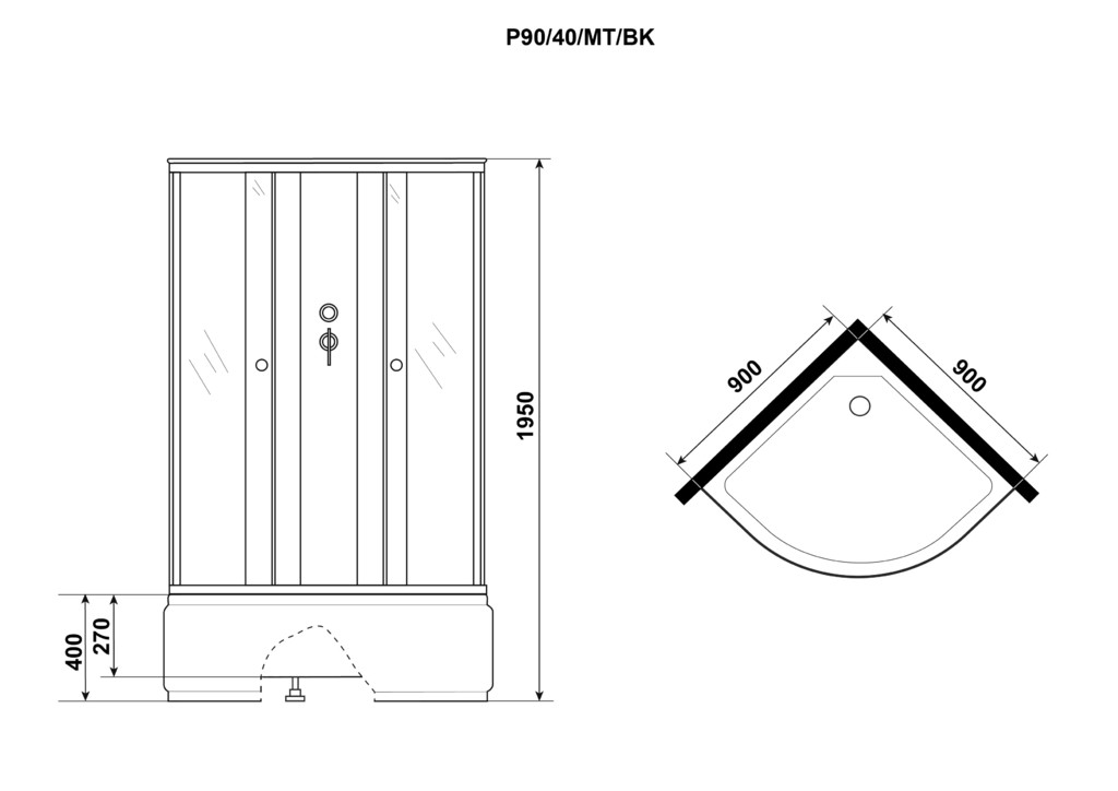 Душевая кабина Niagara P90/40/MT/BK 90x90