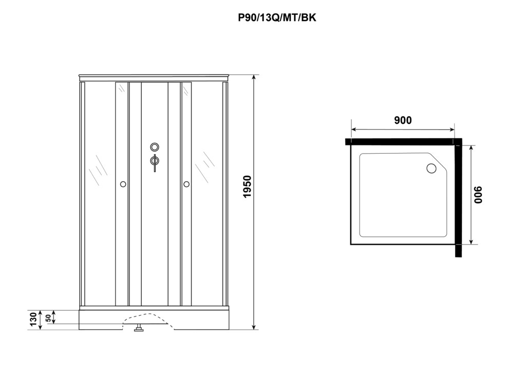 Душевая кабина Niagara P90/13Q/MT/BK 90x90