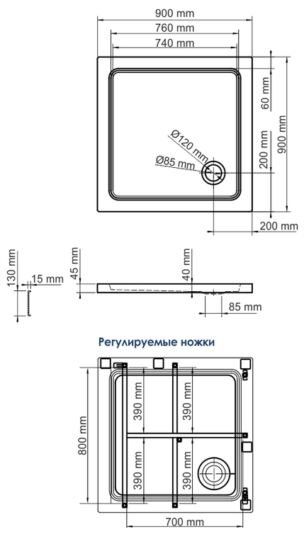 Душевой поддон WasserKRAFT Amper 29T03 90x90