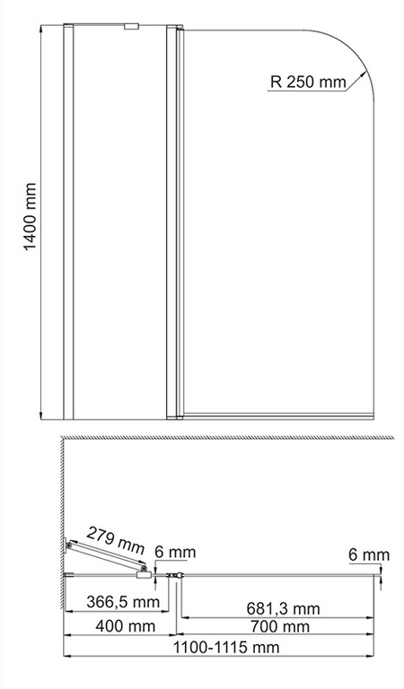 Шторка для ванны WasserKRAFT Leine 35P02-110 Fixed 110x140