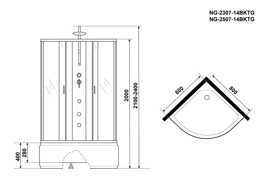 Душевая кабина Niagara NG-2507-14BKTG 80x80