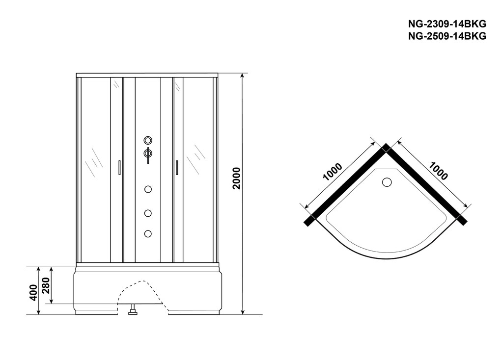 Душевая кабина Niagara NG-2509-14BKG 100x100