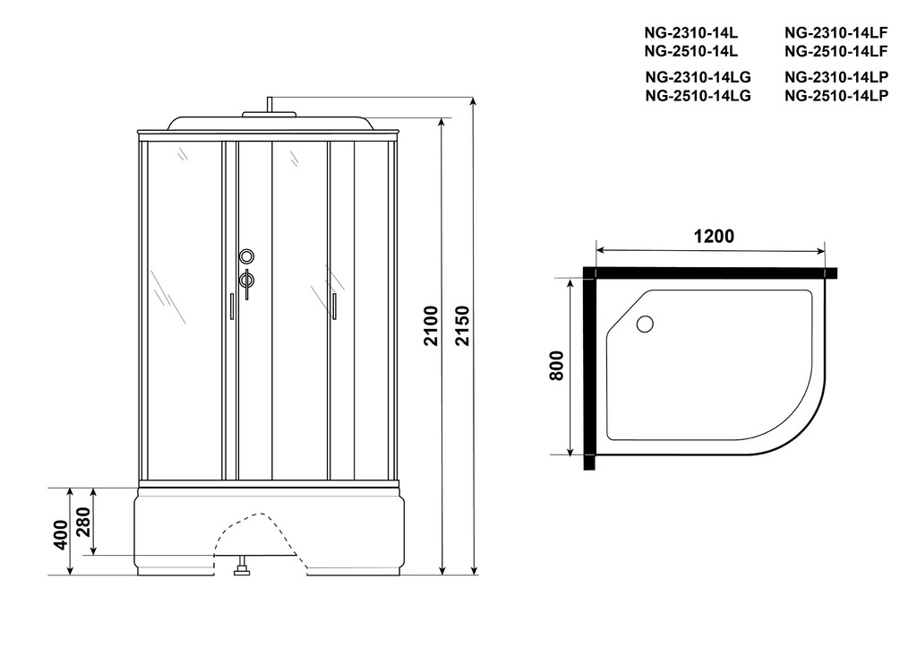 Душевая кабина Niagara NG-2510-14LG 120x80