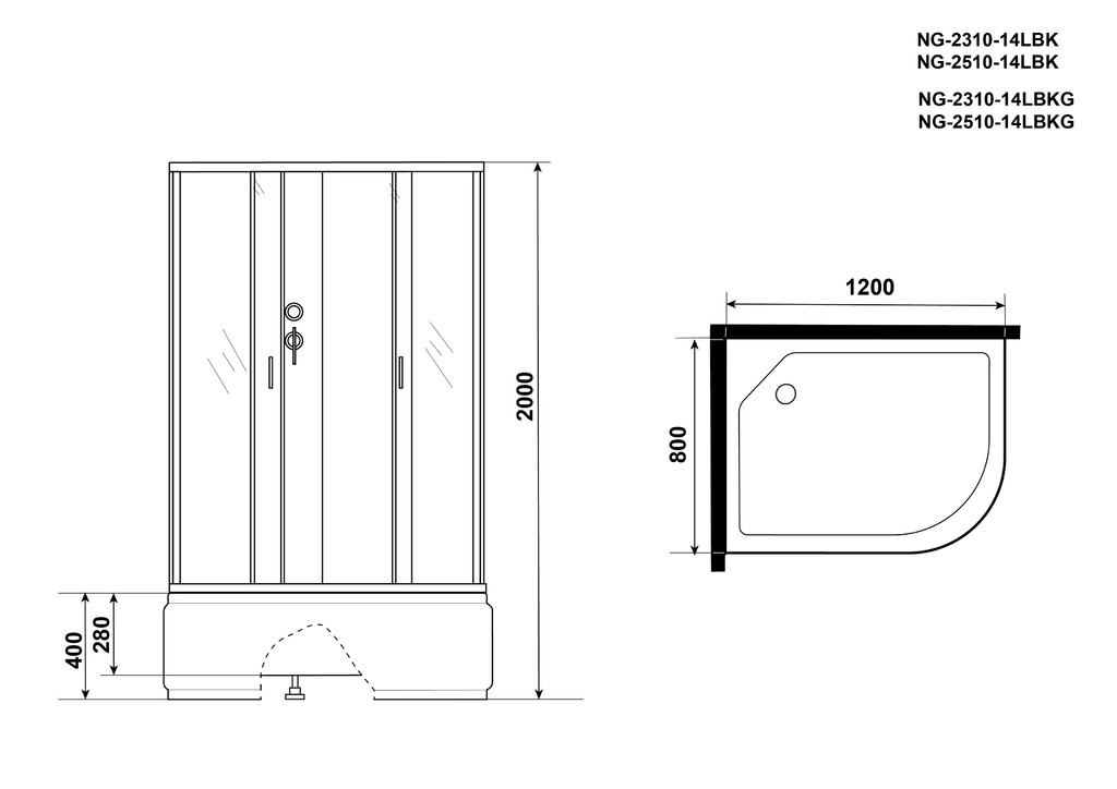 Душевая кабина Niagara NG-2510-14LBK 120x80