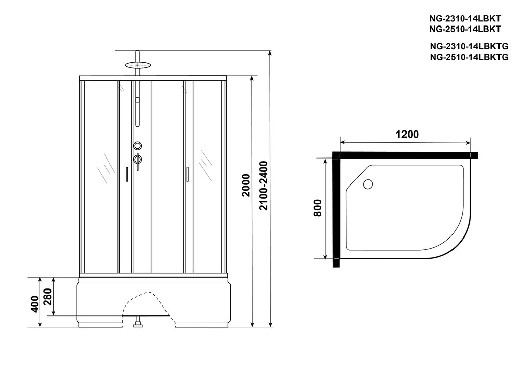 Душевая кабина Niagara NG-2510-14LBKTG 120x80