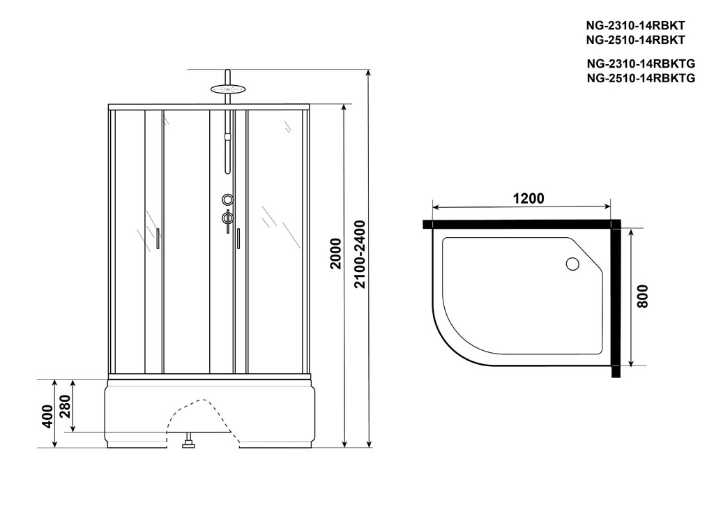 Душевая кабина Niagara NG-2510-14RBKT 120x80