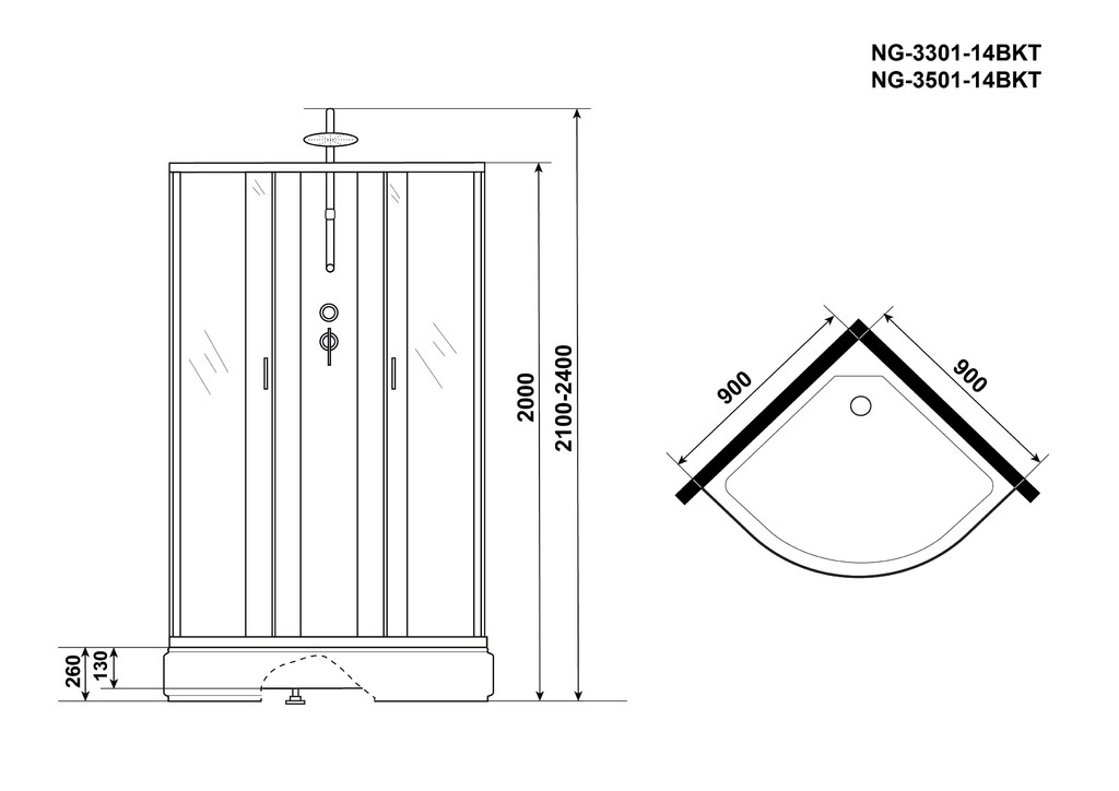 Душевая кабина Niagara NG-3501-14BKT 90x90