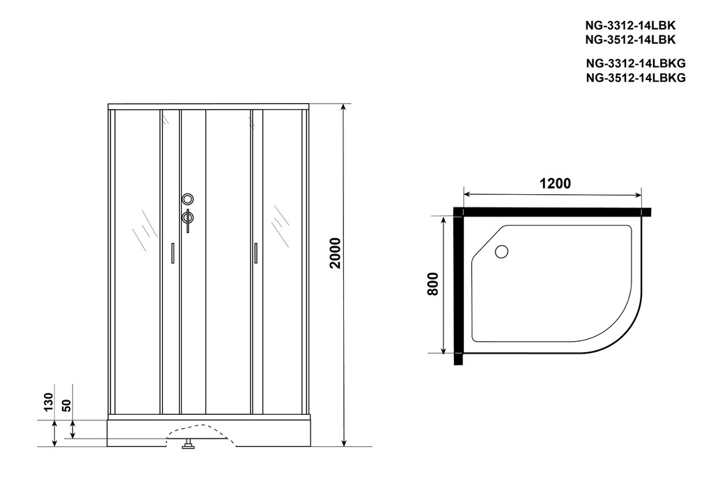 Душевая кабина Niagara NG-3512-14LBKG 120x80