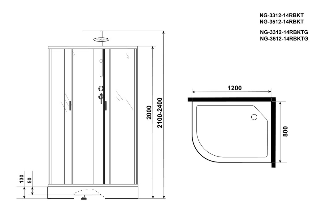 Душевая кабина Niagara NG-3512-14RBKT 120x80