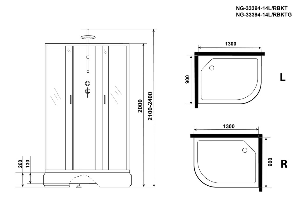 Душевая кабина Niagara NG-33394-14RBKTG 130x90