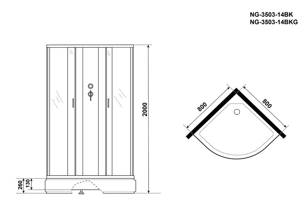 Душевая кабина Niagara NG-3503-14BK 80x80