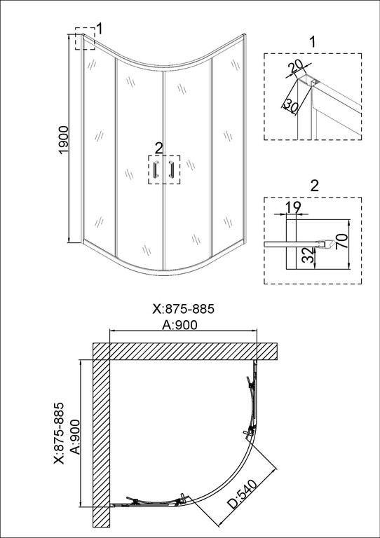 Душевое ограждение Niagara NG-6406-08 GOLD 90x90