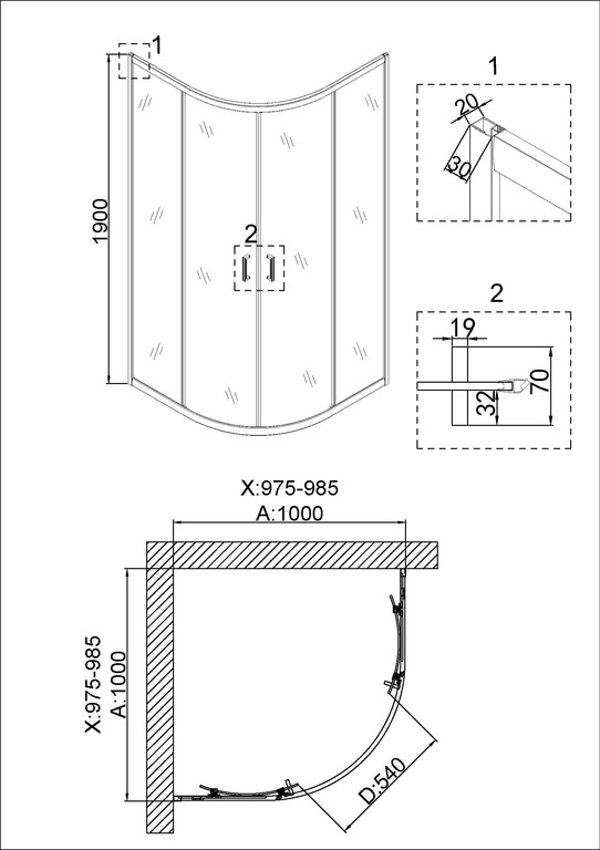 Душевое ограждение Niagara NG-6407-08 GOLD 100x100