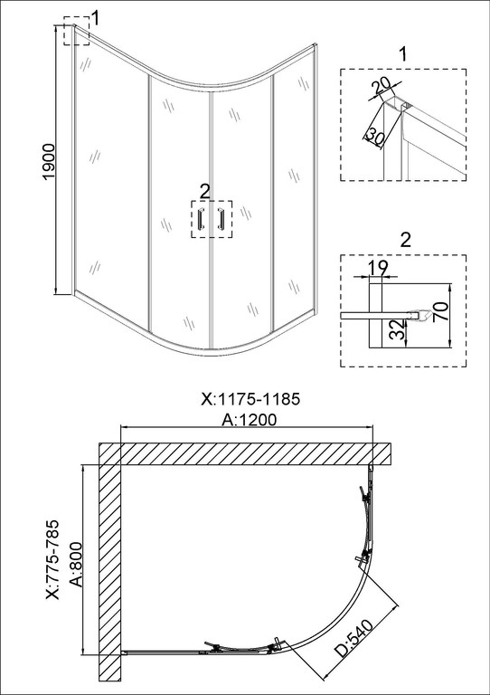 Душевое ограждение Niagara NG-6421-08 GOLD 120x80