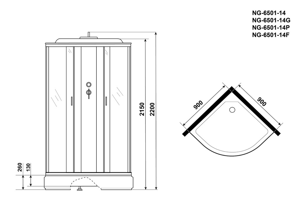 Душевая кабина Niagara NG-6501-14P 90x90