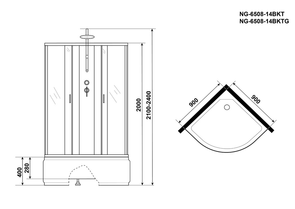 Душевая кабина Niagara NG-6508-14BKT 90x90