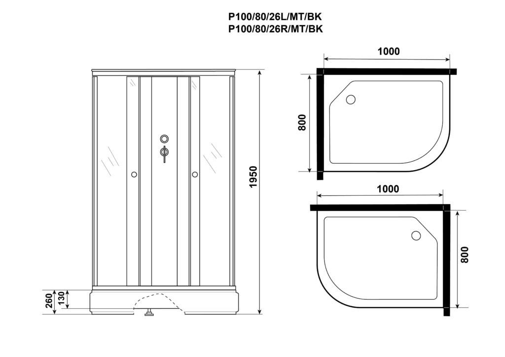 Душевая кабина Niagara P100/80/26L/MT/BK 100x80