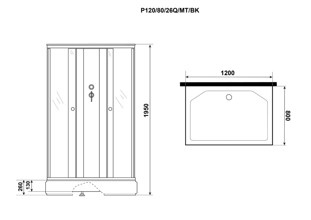 Душевая кабина Niagara P120/80/26Q/MT/BK 120x80