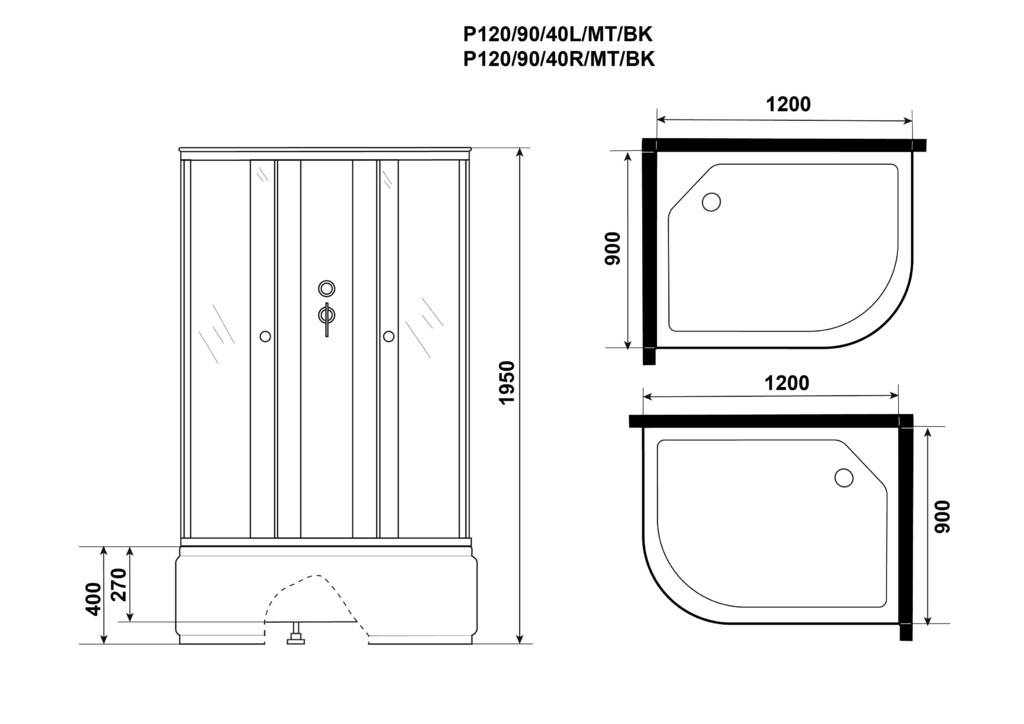 Душевая кабина Niagara P120/90/40L/MT/BK 120x90