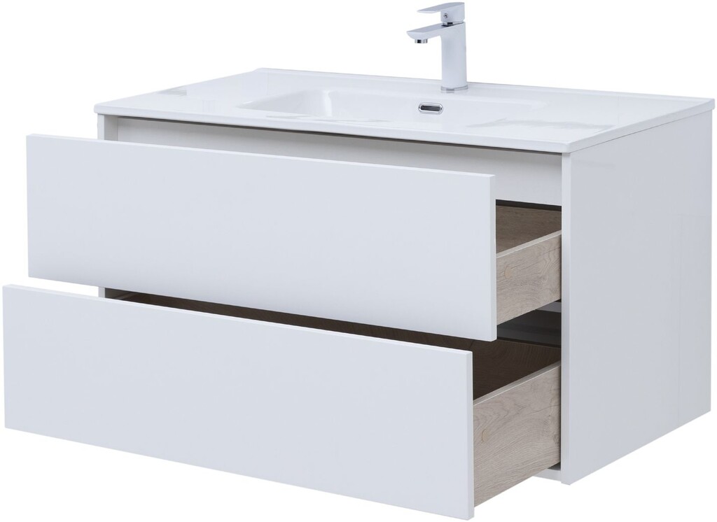 Тумба c раковиной Aquanet Lino 100 (Flat) белый глянец