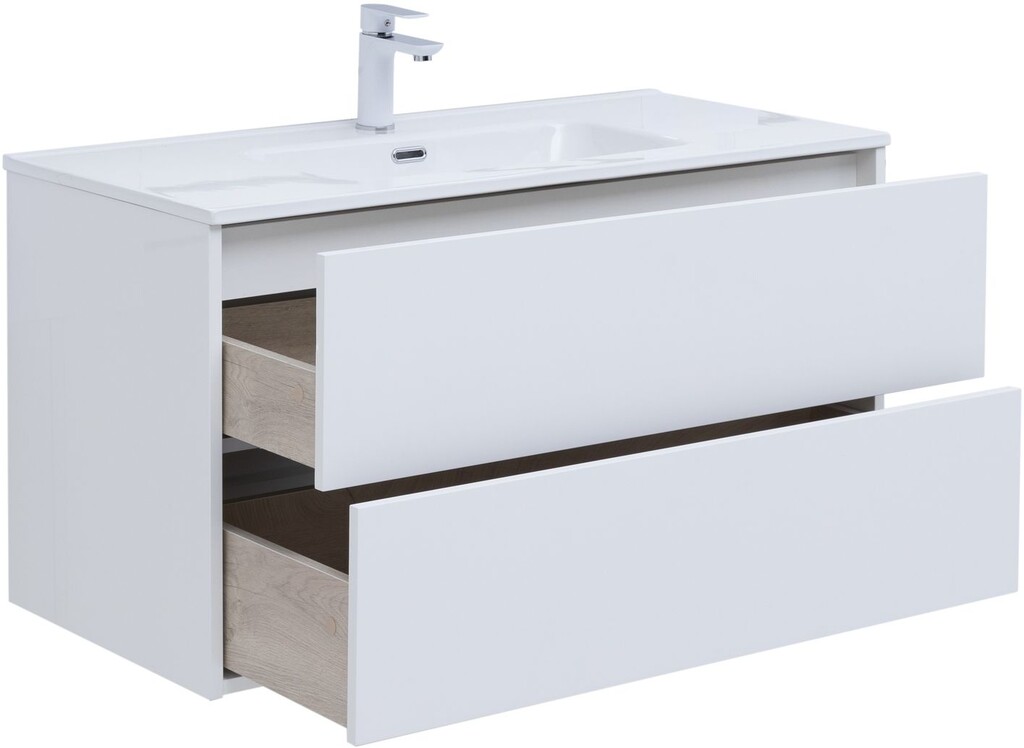 Тумба c раковиной Aquanet Lino 100 (Flat) белый глянец