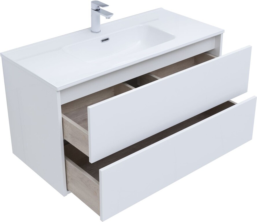Тумба c раковиной Aquanet Lino 100 (Flat) белый глянец