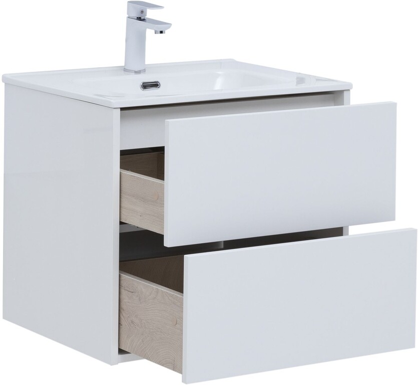 Тумба c раковиной Aquanet Lino 60 (Flat) белый глянец