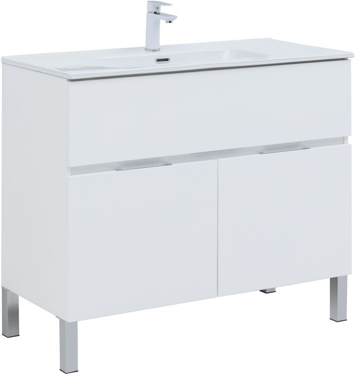 Тумба с раковиной Aquanet Алвита New 100 1 ящик, 2 дверцы, белый матовый