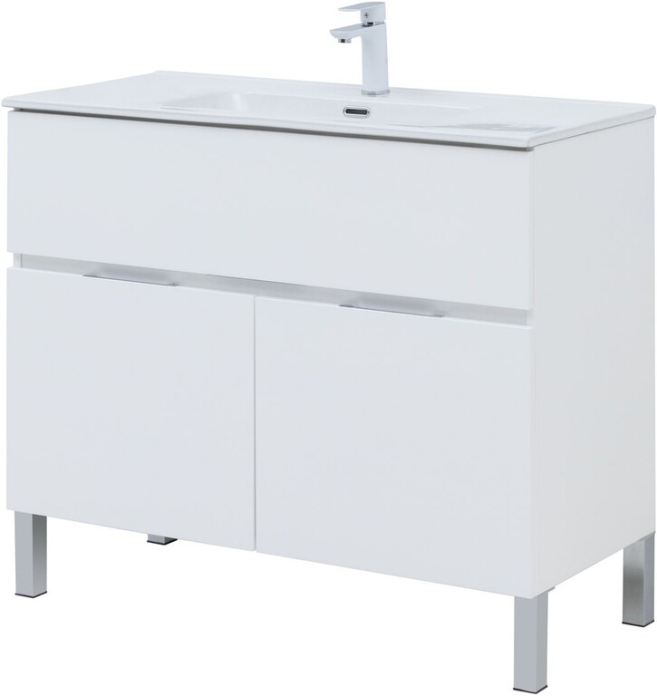 Тумба с раковиной Aquanet Алвита New 100 1 ящик, 2 дверцы, белый матовый