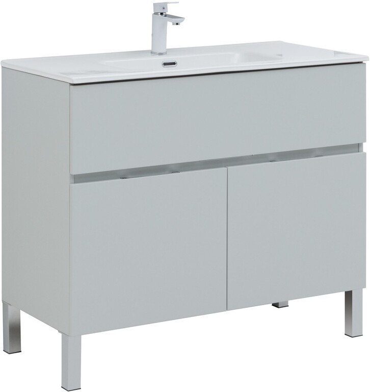 Тумба с раковиной Aquanet Алвита New 100 1 ящик, 2 дверцы, серый