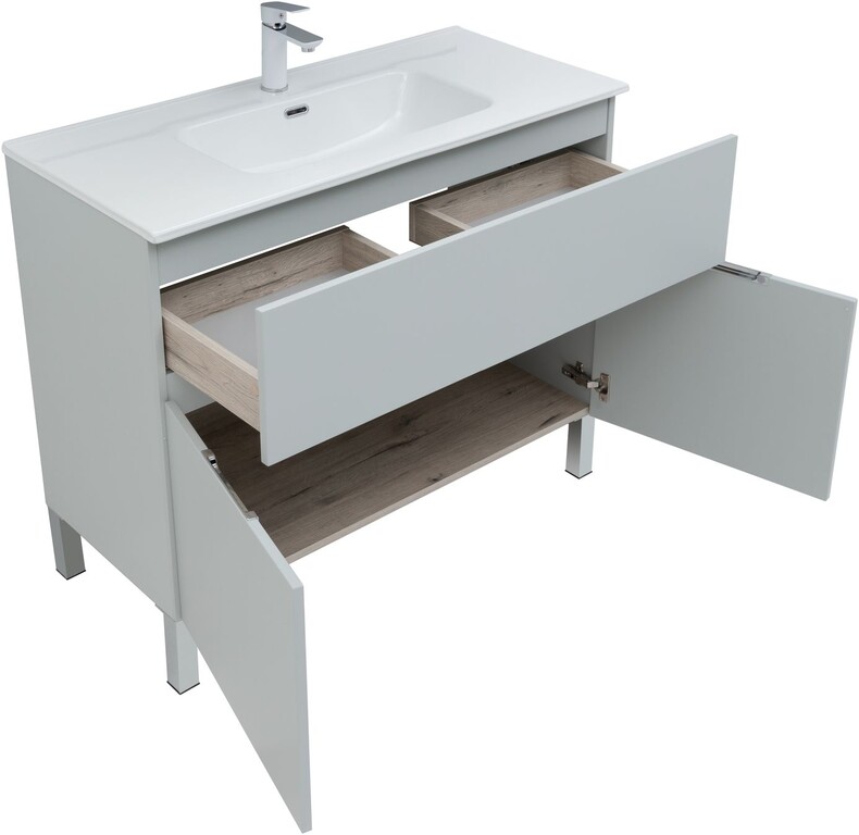 Тумба с раковиной Aquanet Алвита New 100 1 ящик, 2 дверцы, серый